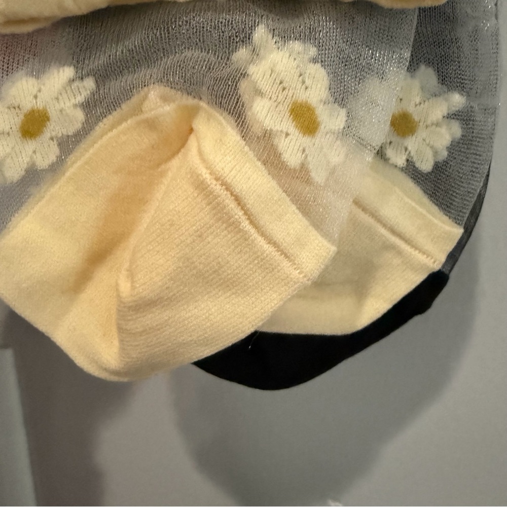 NEW Anthropologie Daisy Tulle Socks Black Baby Yellow Sheer - Picture 5 of 8
